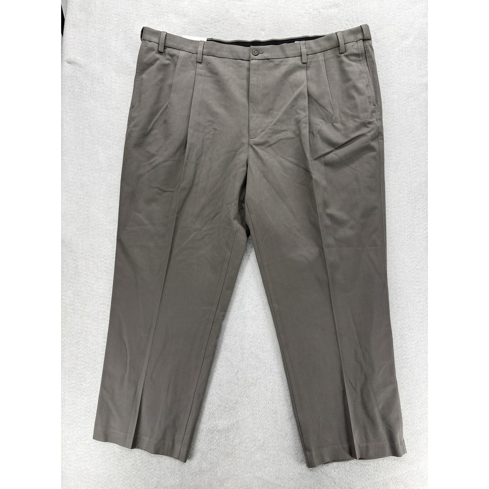 Savane Performance Chino Pants Mens 50x30 Gray Comfort Waist Pleated Big & Tall